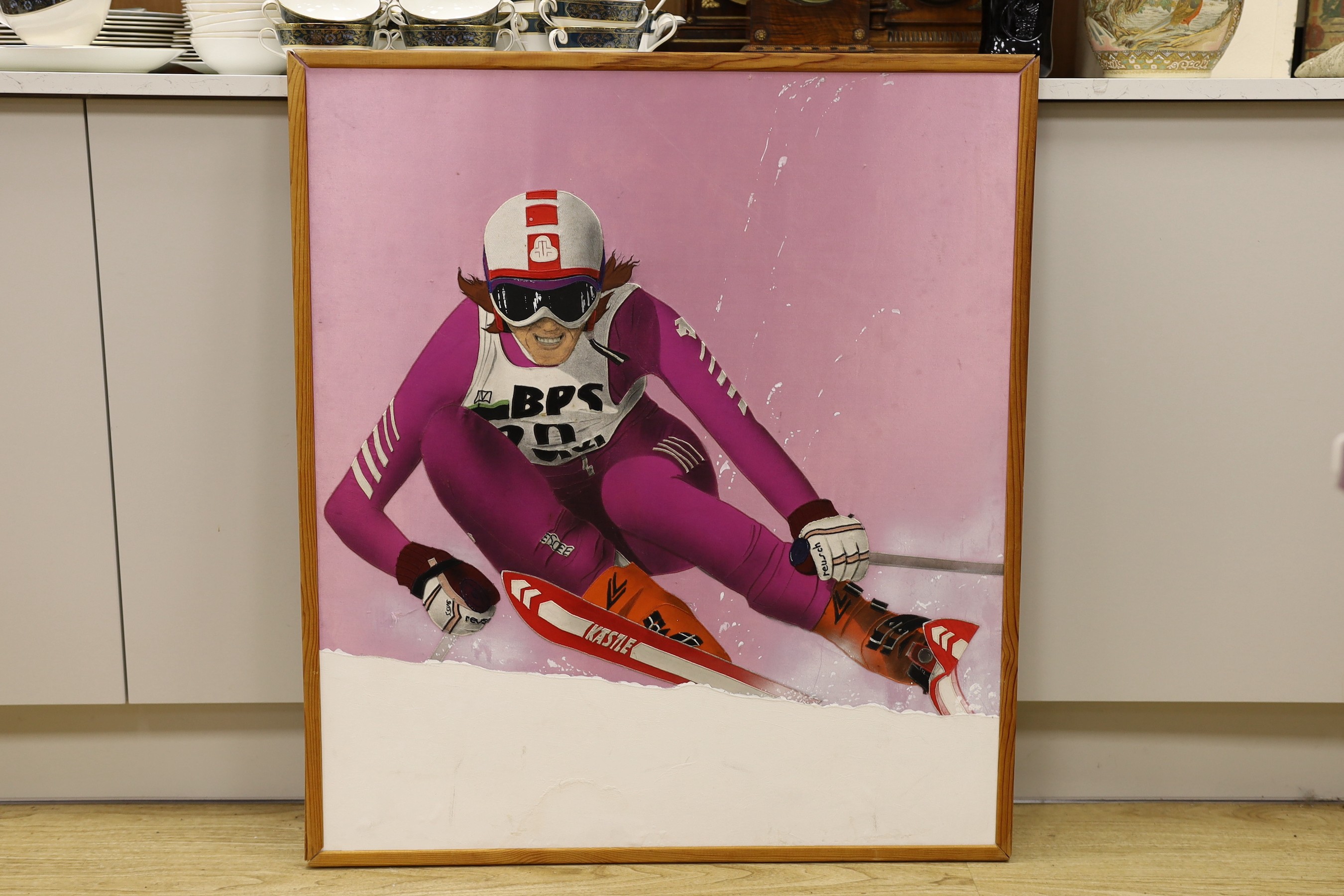 Patrick Burnham, acrylic on board, Downhill skier, 89 x 78cm